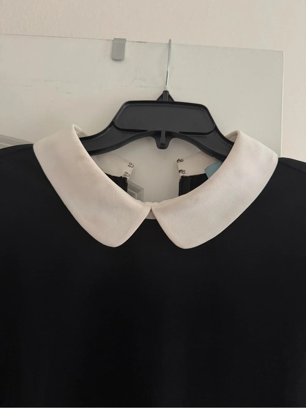 CeCe Black Short Sleeve Top with White Peter Pan Collar - Picture 2 of 4